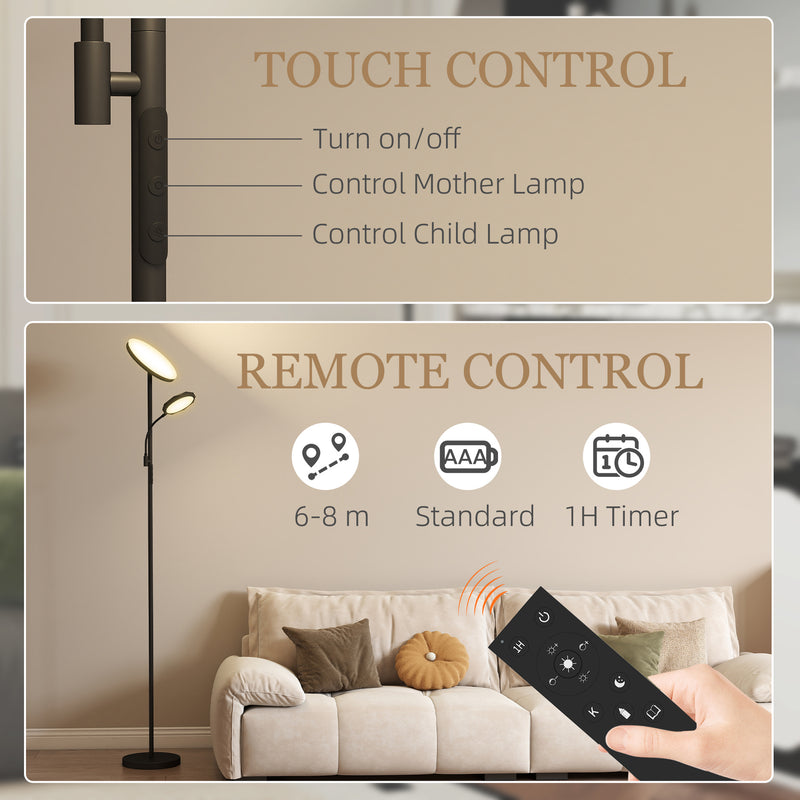 Black Mother and Child Floor Lamp With Remote Control And Adjustable Brightness Settings AOSOM