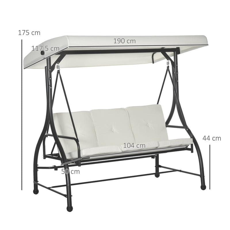 3 Seater Garden Swing Chair with Adjustable Canopy and Metal Frame Cream White by Outsunny