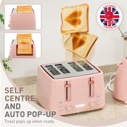 Fast Boil 17L Jug Kettle and 4 Slice Toaster Set with 7 Browning Levels, Light Pink