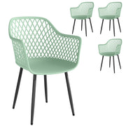 Set of 4 Garden Dining Chairs with Armrests for Garden or Patio Comfort Green With Black Metal Legs Outsunny