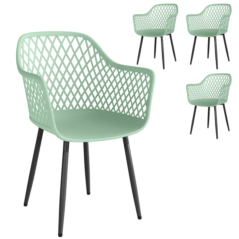 Set of 4 Garden Dining Chairs with Armrests for Garden or Patio Comfort Green With Black Metal Legs Outsunny