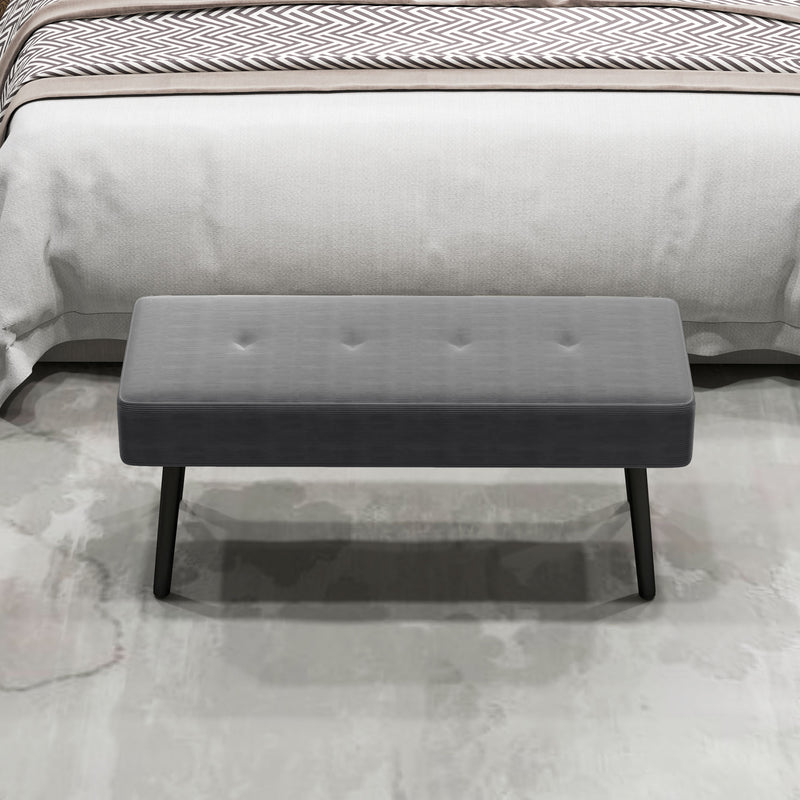Bedroom Bench with Padded Seat and Steel Legs for Entryway or Living Room Grey Corduroy by HOMCOM