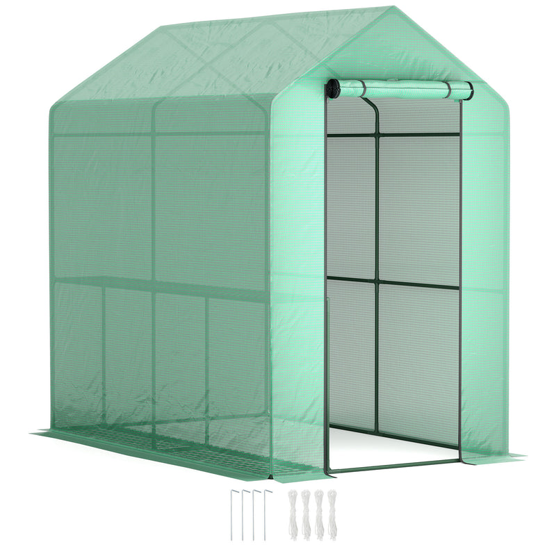Green Walk In Greenhouse with Shelves 120 x 186cm for Plants and Seedlings by Outsunny