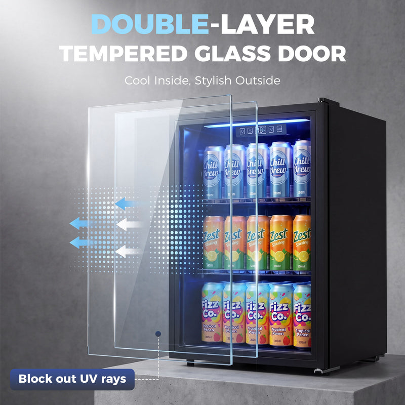 Drinks Fridge for Chilled Cans and Bottles with Adjustable Shelves 70 Litre Black
