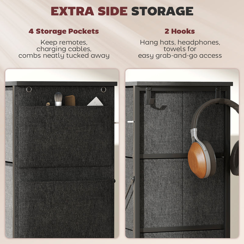 4 Drawer Fabric Storage Chest With Metal Frame For Bedroom Or Hallway, Charcoal Grey