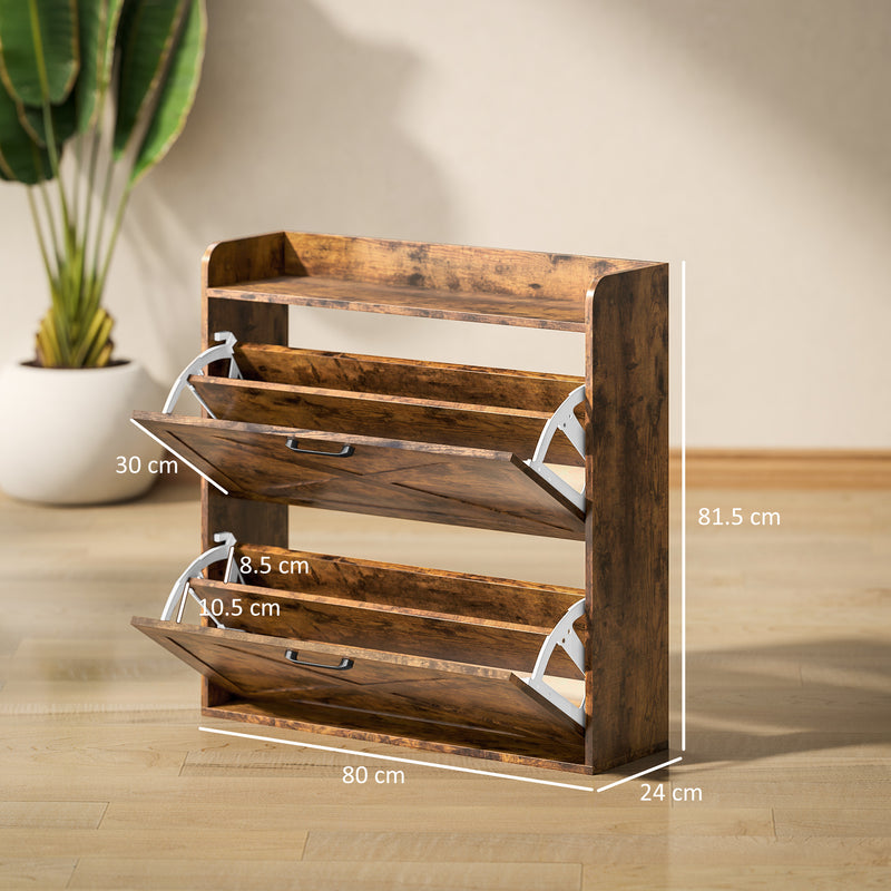 Rustic Brown Narrow Shoe Cabinet with Two Flip Drawers and Adjustable Shelves by HOMCOM