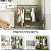 Green Double Open Wardrobe with Mobile Storage Shelves and 6 Wheels by HOMCOM