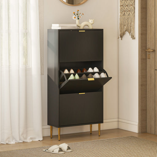 Slim Shoe Storage Cabinet with 3 Tier Flip Drawers Ideal for Hallways Black