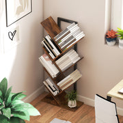 Six Section Tree Shaped Bookcase With Open Display Shelves For Home Storage Wood Effect