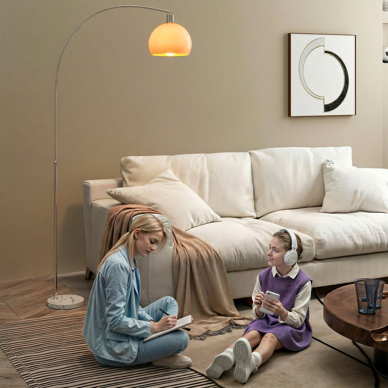 Floor Lamp with Curved Head and Foot Switch for Reading Nooks or Living Rooms White Homcom