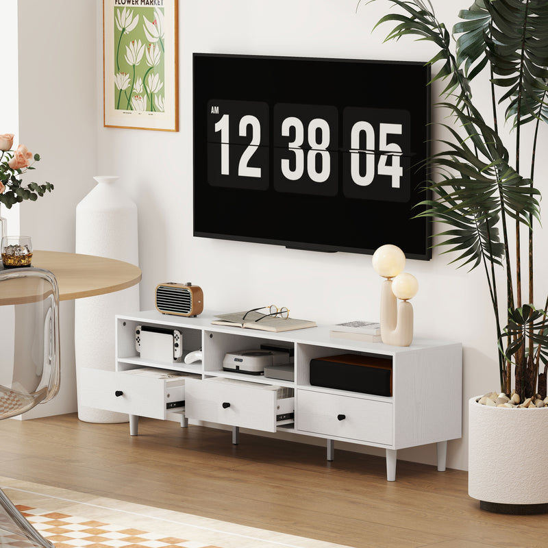 White Minimal TV Stand with Multi Storage Shelves for Living Room