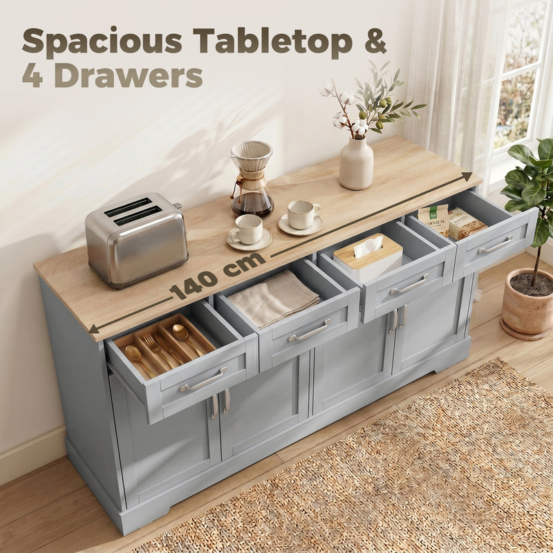 Sideboard with Drawers and Adjustable Shelves for Organised Kitchen Storage Grey Oak
