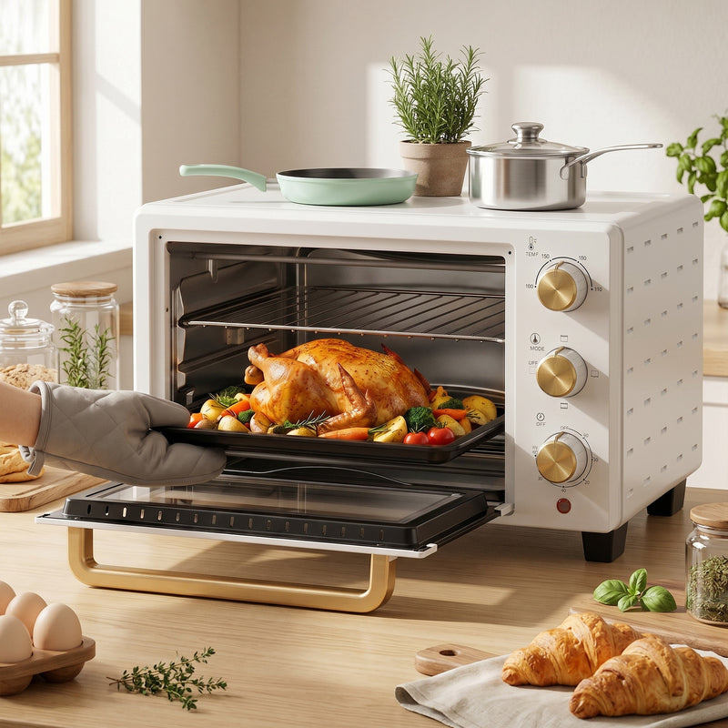 Compact Countertop Mini Oven for Small Kitchens with Easy Clean Tray White
