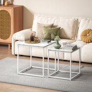 White Nest of 2 Coffee Tables with Tempered Glass Tops for Living Room or Bedroom