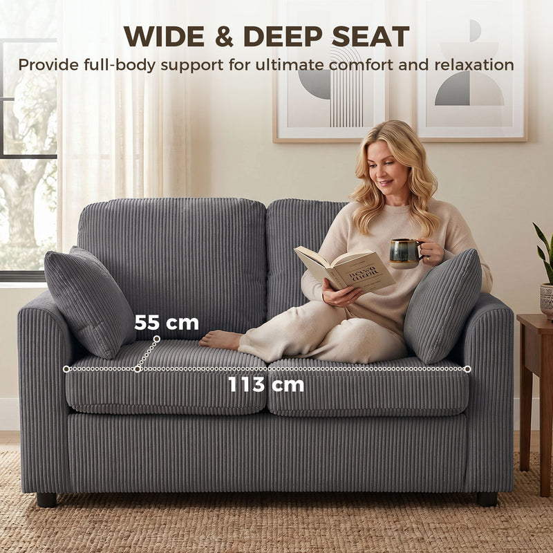 2 Seater Sofa for Small Living Rooms with Firm Support and Soft Corduroy Upholstery
