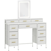 Dressing Table with LED Mirror and Ten Drawers for Organised Bedroom Storage White AOSOM