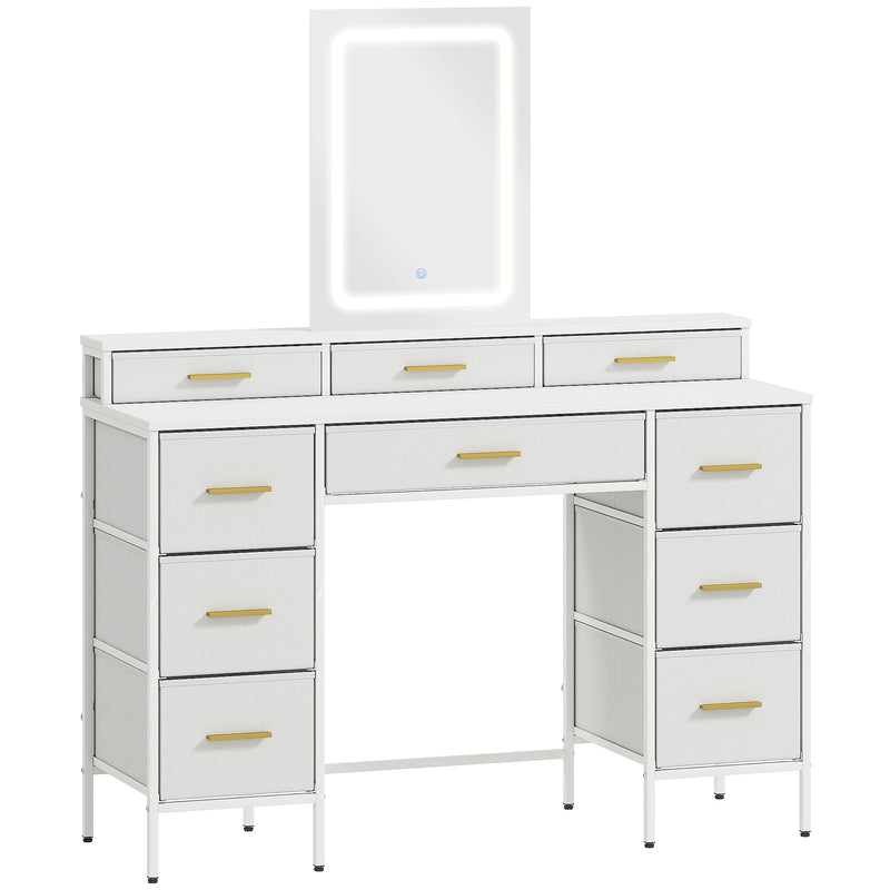 Dressing Table with LED Mirror and Ten Drawers for Organised Bedroom Storage White AOSOM