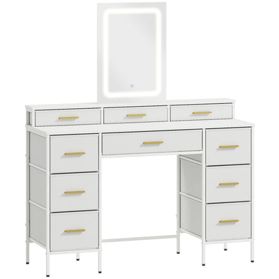 Dressing Table with LED Mirror and Ten Drawers for Organised Bedroom Storage White AOSOM
