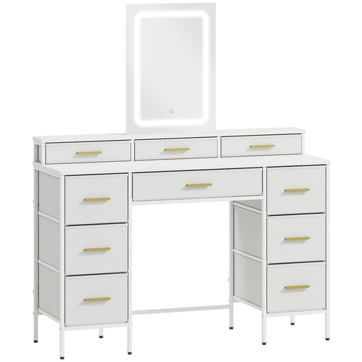 Dressing Table with LED Mirror and Ten Drawers for Organised Bedroom Storage White AOSOM