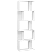 White Bookcase - Modern 5 Tier S Shaped Design For Home Office or Living Room - 60x24x185cm Homcom
