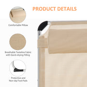 Khaki Foldable Sun Lounger Set With Adjustable Backrest And Pillow For Camping Outdoors