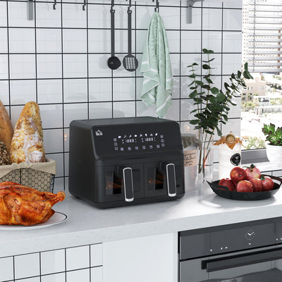 Dual Basket Air Fryer Oven 8L with Digital Display for Healthy Cooking 2500W Silver