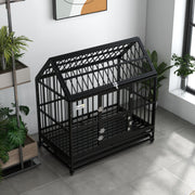 Heavy Duty Dog Crate with Wheels and Removable Tray for Large Dogs Open Top Black