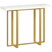 Narrow Console Table with Faux Marble Top and Steel Frame for Hallway Use White AOSOM