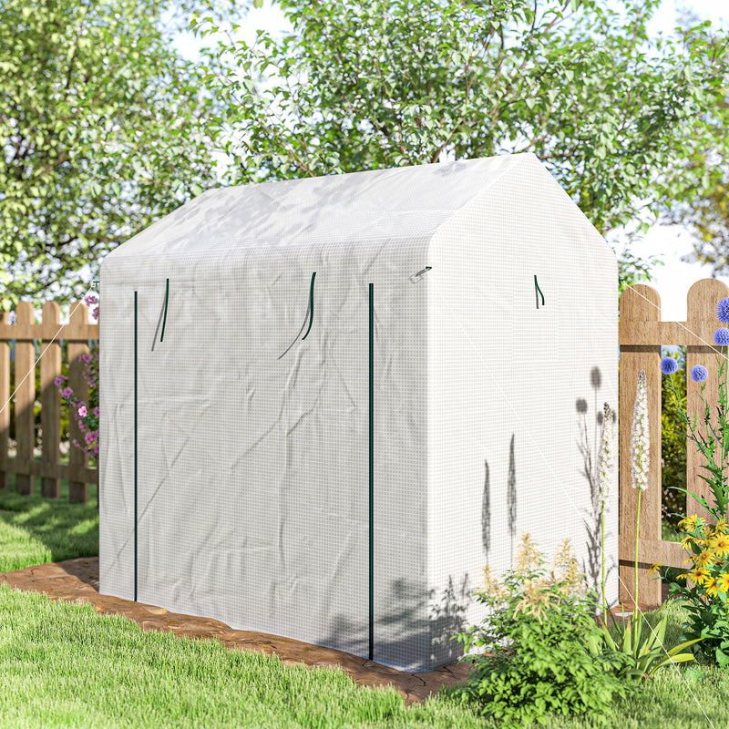 Two-Room Walk-In Greenhouse with Roll-Up Door & Mesh Windows – 140 x 200cm Outsunny