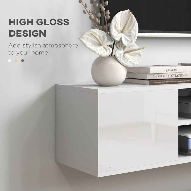 Wall Mounted TV Unit with Storage Shelves and Cable Management for TVs up to 60 Inch White