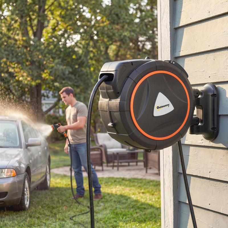 Automatic Garden Hose Reel for Tangle-Free Watering with 23m Retractable Hose Orange Outsunny