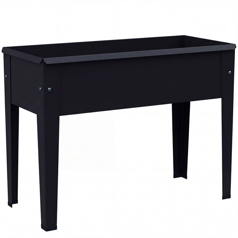 Raised Metal Garden Planter for Easy Standing Gardening on Balconies and Patios Black AOSOM