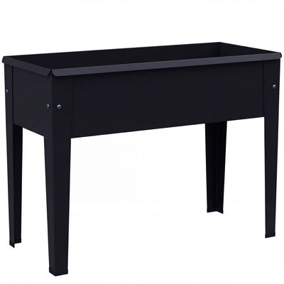 Raised Metal Garden Planter for Easy Standing Gardening on Balconies and Patios Black AOSOM