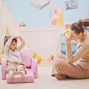 2 in 1 Kids Sofa Bed with Sturdy Wood Frame Ideal for Bedroom or Playroom, Pink