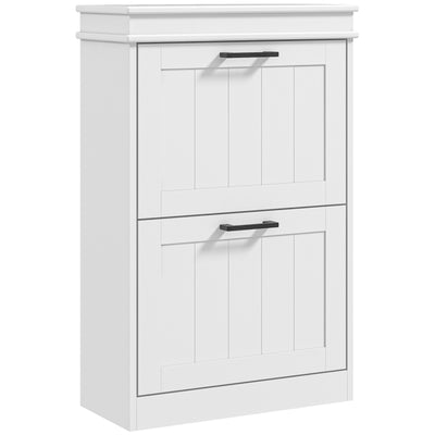 Two Drawer Slim Shoe Storage Cabinet Holds 10 Pairs Ideal for Hallways White