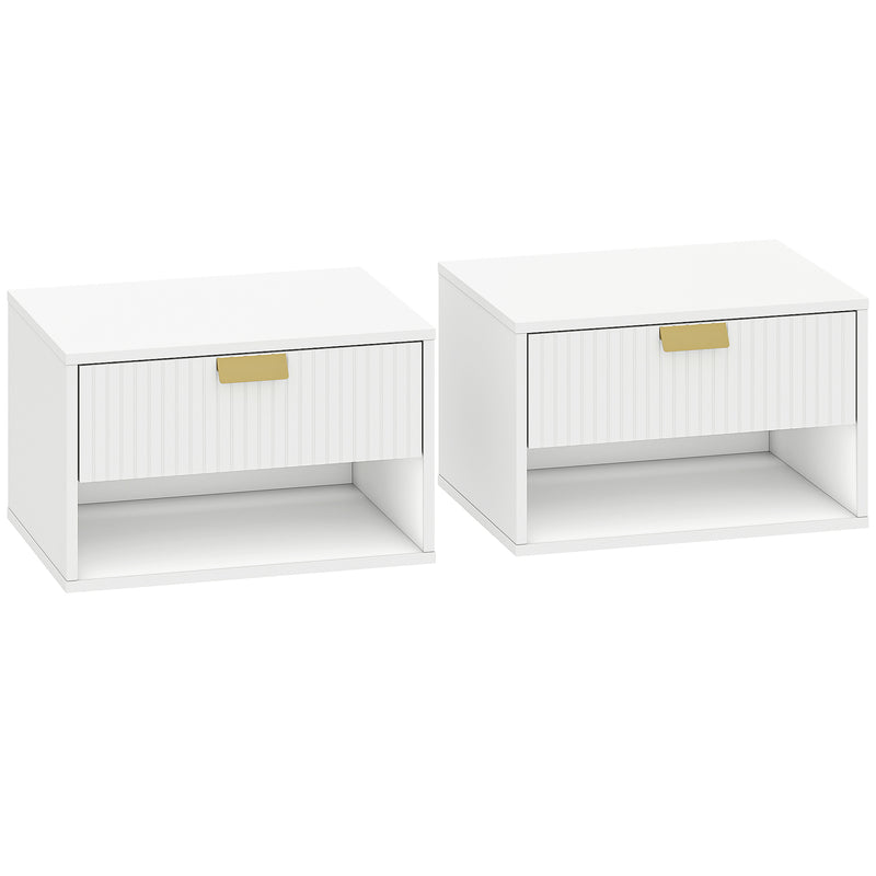 Floating Bedside Tables Set of 2 with Drawer and Shelf for Tidy Bedroom Storage White AOSOM