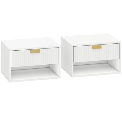 Floating Bedside Tables Set of 2 with Drawer and Shelf for Tidy Bedroom Storage White AOSOM