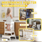 White 2-in-1 Toddler Tower with Chalkboard and Safety Rail for Kitchen and Bathroom by AIYAPLAY AOSOM