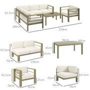 Gold Metal Garden Sofa Set 6 Seater Modular Design With Cushions And Glass Top Coffee Table Outsunny
