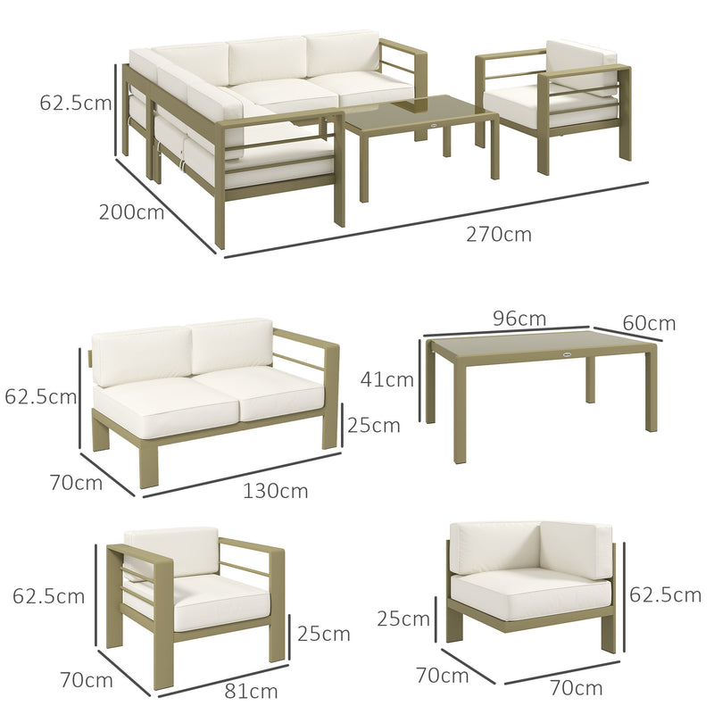Gold Metal Garden Sofa Set 6 Seater Modular Design With Cushions And Glass Top Coffee Table Outsunny
