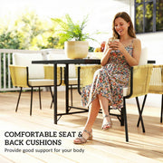 Rattan Garden Dining Set for 4 with Cushions and Space Saving Chairs, Beige Outsunny