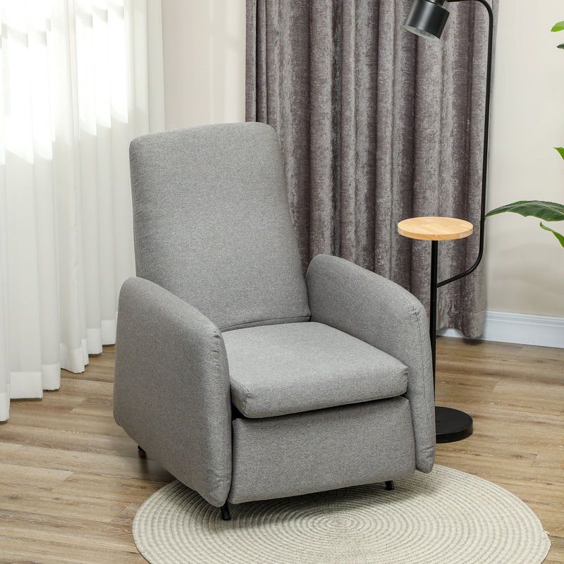 Grey Fabric Push Back Recliner Armchair With High Back and Leg Rest by HOMCOM