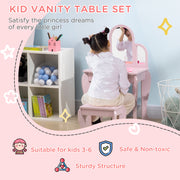 Kids Vanity Dressing Table Set with Mirror and Storage Drawer for Bedroom, Pink