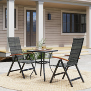 2 Piece Foldable Outdoor Dining Chairs with Armrests and High Back for Garden Camping Grey Rattan by Outsunny