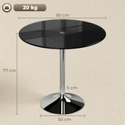 4 Seat Round Glass Dining Table for Everyday Meals with Stable Metal Base Black Homcom