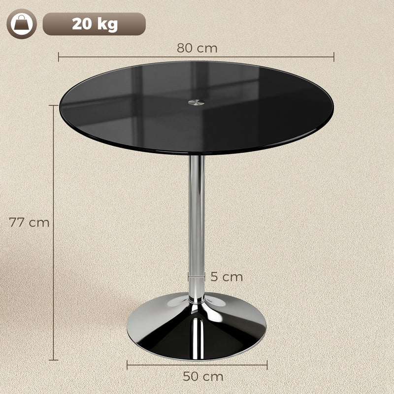 4 Seat Round Glass Dining Table for Everyday Meals with Stable Metal Base Black Homcom