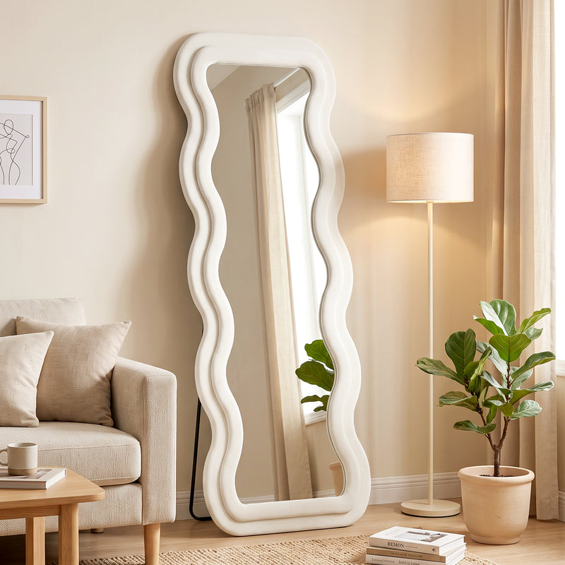 Full Length Mirror for Quick Outfit Checks with Velvet Frame Cream White