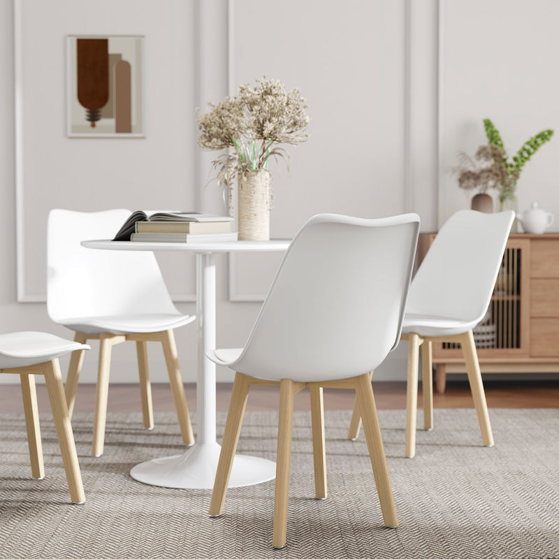 Five Piece White Modern Dining Set With Table And Chairs For Kitchen Or Dining Room