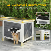 Insulated Outdoor Cat House Shelter - Flip Up Roof for Feral Cats, Grey & White PawHut