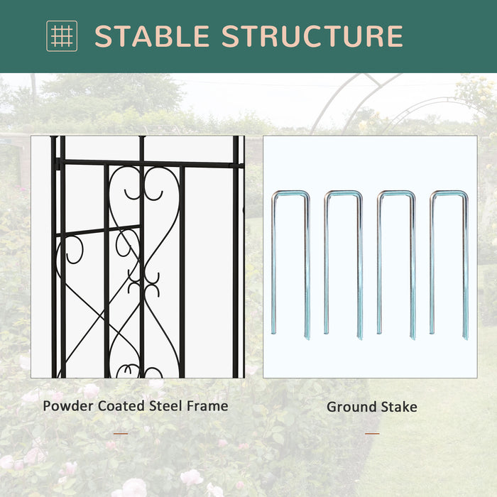 Black Metal Garden Arch with Gate Elegant Outdoor Climbing Plant Support by Outsunny